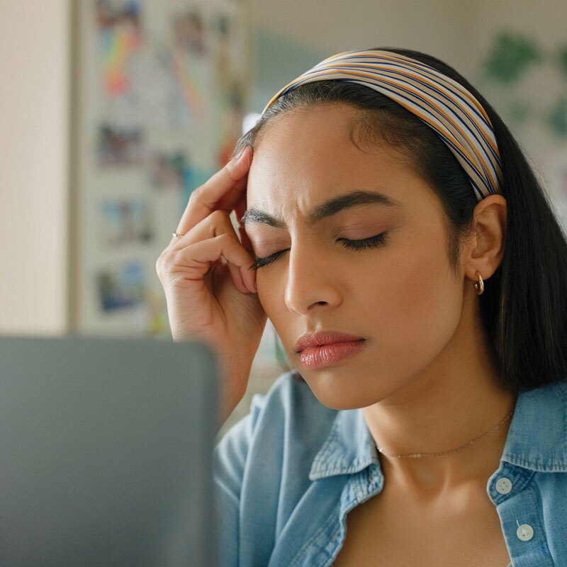 young woman fighting intrusive thoughts